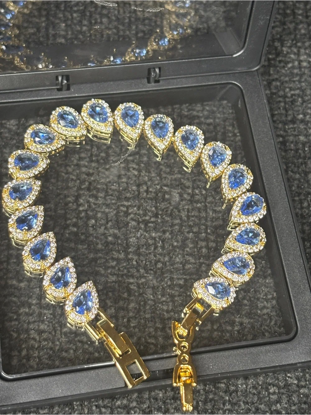 Gold Plated Blue Teardrop Tennis Bracelet